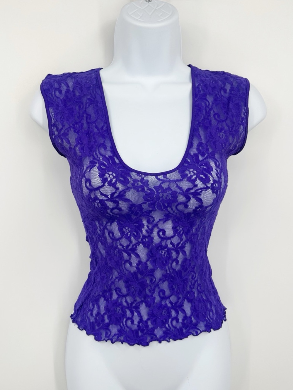 Vintage Y2K Purple Lace Sheer Shirt Size Small V Neck Whimsical Fairycore